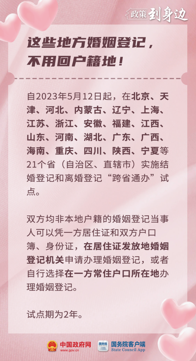 领证不用回老家啦！婚姻登记“跨省通办”试点扩大插图