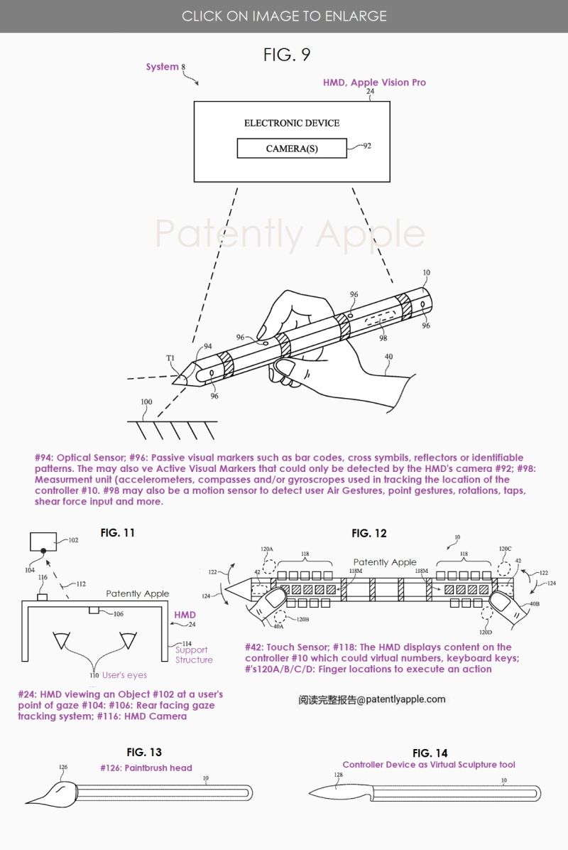 苹果笔状控制器专利曝光：能拆分，配合 Vision Pro 头显等设备使用插图2