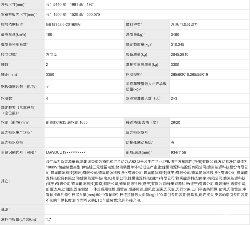 长城炮Hi4-T版本申报图 搭载2.0T插混系统插图2