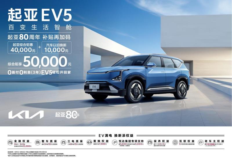 起亚EV5推出6月购车政策 至高优惠5万元/高校教师送2千元电卡插图