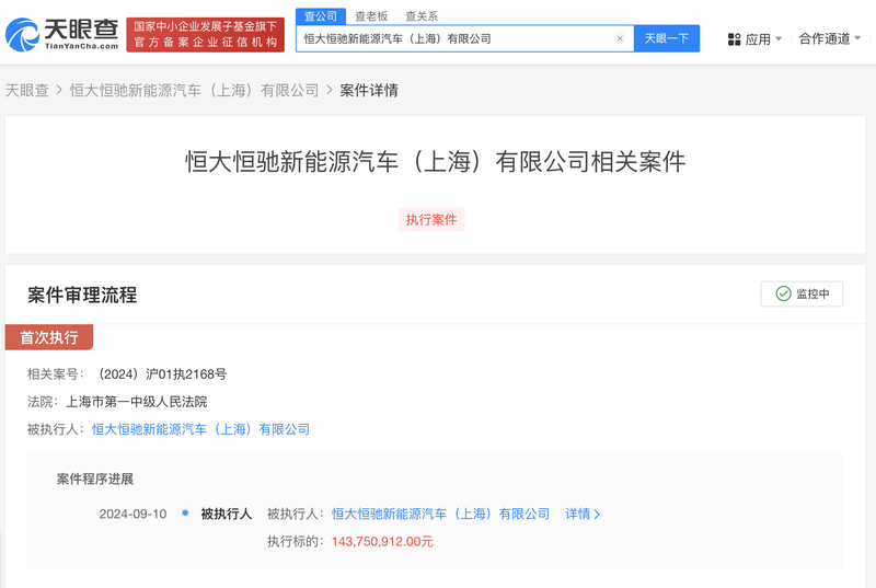 恒大恒驰汽车上海公司被强执1.4亿 存45条被执行人信息插图1