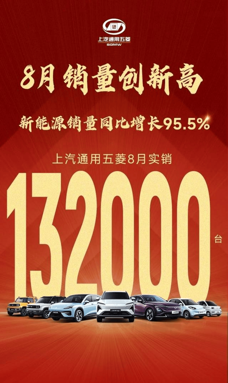 上汽通用五菱8月实销132000台 新能源销量同比增95.5%插图