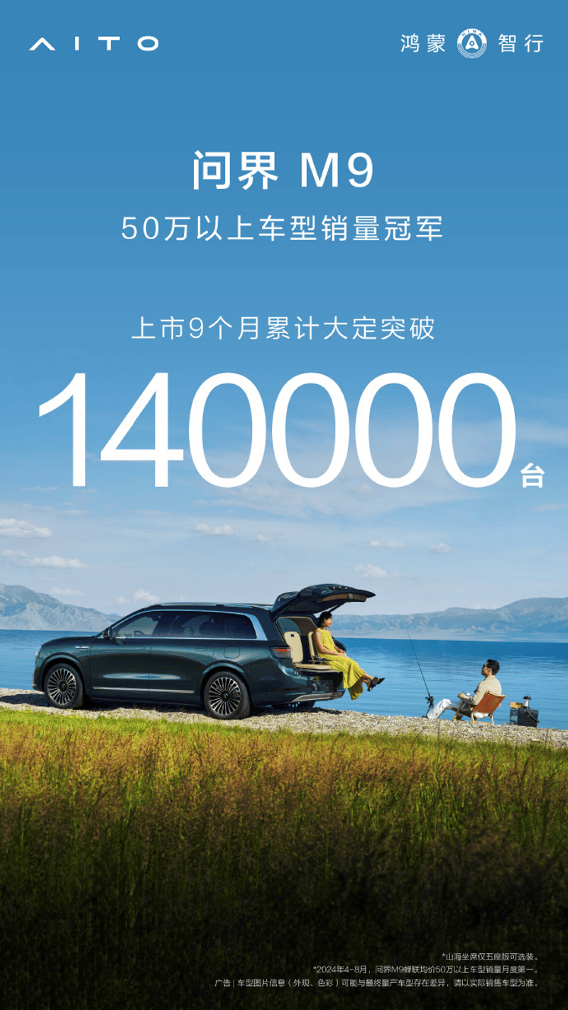 问界M9上市9个月大定突破14万台 售46.98万元起插图