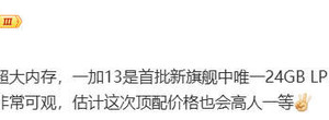 一加13将继续提供24GB LPDDR5内存：价格也将“高人一等”缩略图