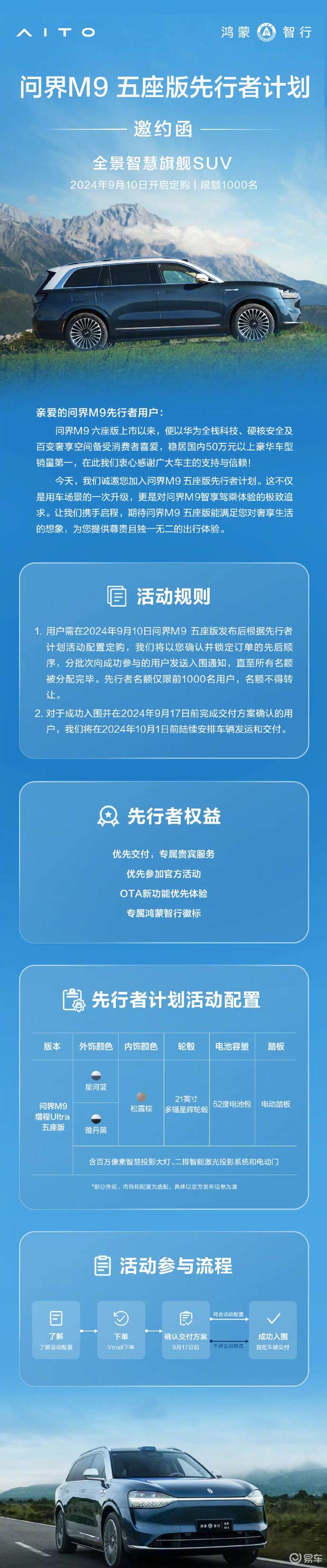 问界M9五座版推先行者计划 享优先交付等权益/限额1000名插图