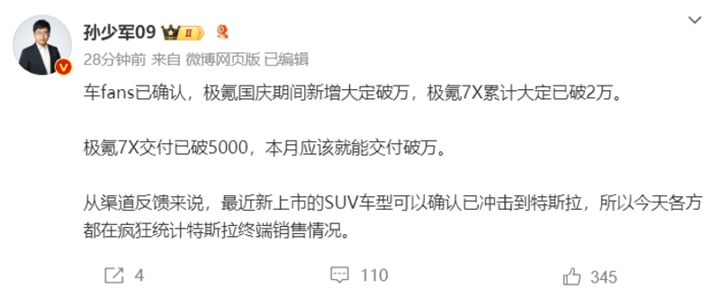 极氪7X国庆期间新增大定破万台 累计大定已破2万台插图