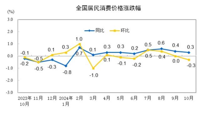 2024年10月全国居民消费价格同比上涨0.3%插图