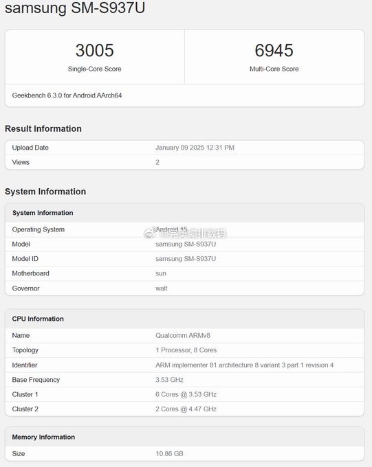 4.32GHz+超薄设计 三星Galaxy S25 Slim手机跑分破30万插图